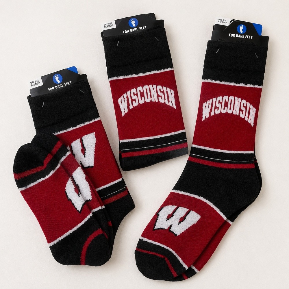For Bare Feet Wisconsin Badgers Gameday Crew Socks Unisex OSFM Gorpcore Sporty